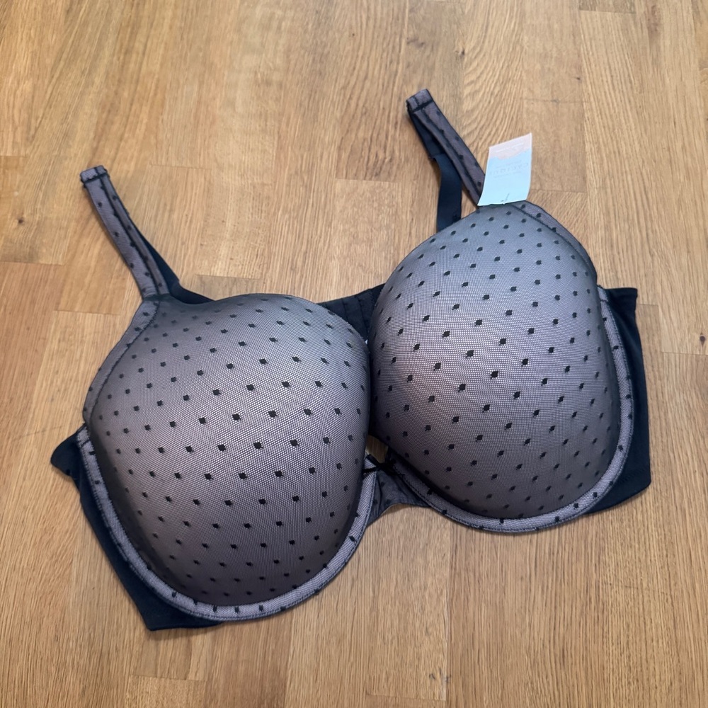 Cacique 44F Black Pink Boost Plunge Cotton Collection Bra NEW
